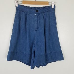 CP Shades 100% Linen Indigo Pleated High Waisted Short Size XS